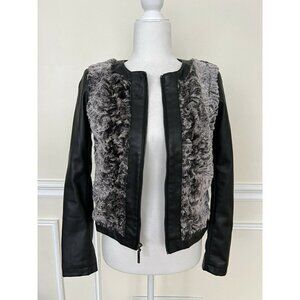 Kensie women leather jacket with faux fur size S Black Color